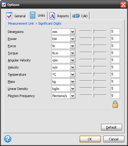 Configuration Options - Units - Drive Chain Software