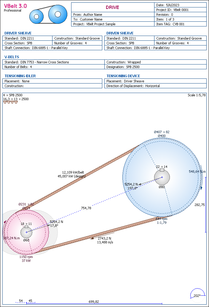 Drawing of V-Belt Drive - V-Belt Software