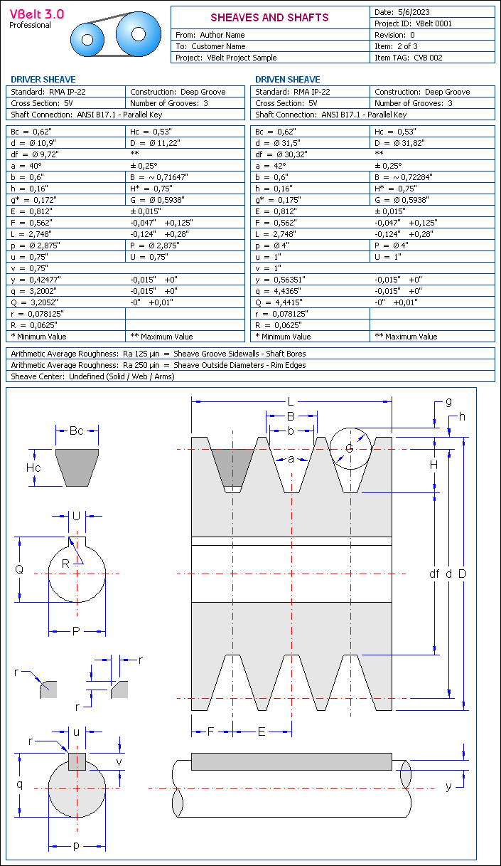 Drawing of Sheaves and Shafts - V-Belt Software