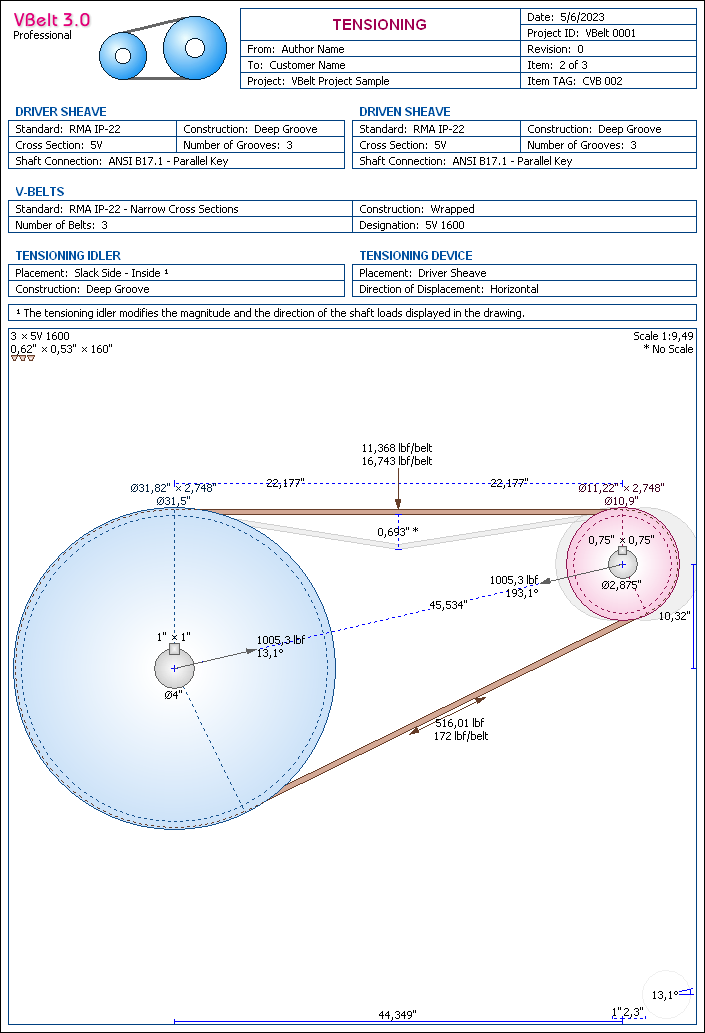 Drawing of Assembly and Tensioning - V-Belt Software