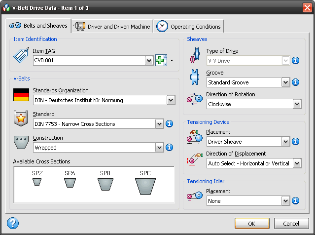 Input Data - V-Belt Software