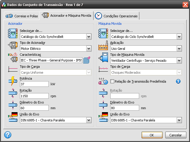 Dados de Entrada - Software de Correias Sincronizadoras