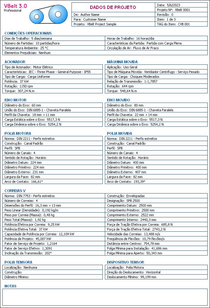 Relatório de Dados do Projeto - Software de Correias V