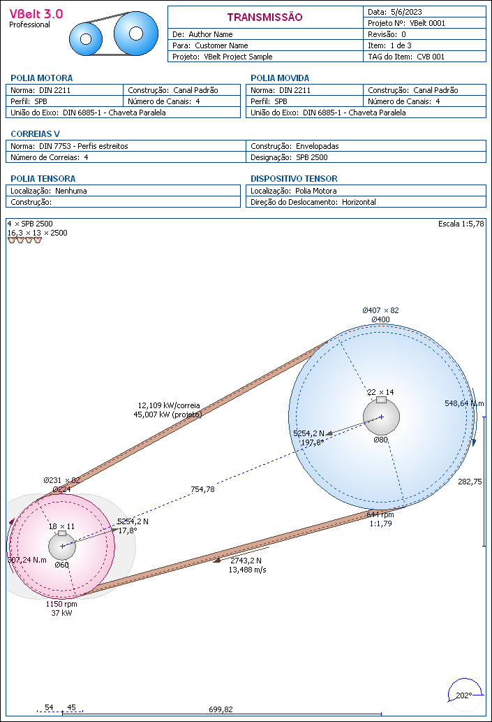 Desenho do Conjunto de Transmissão - Software de Correias V